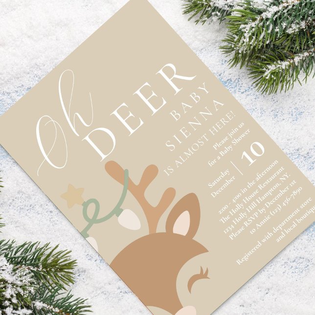 Invitación Oh Deer Neutral Navidades Reindeer Baby Shower (Subido por el creador)