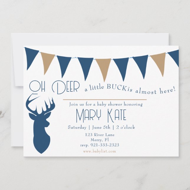 Invitación Oh Deer, pequeña ducha de bebé Buck (Anverso)