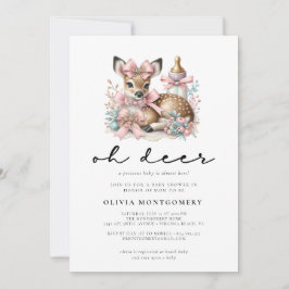 Invitación Oh Deer Pink Bows Woodland Forest Baby Shower 