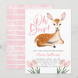 Invitación Oh Deer Pink Floral Baby Shower