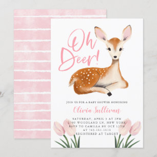 Invitación Oh Deer Pink Floral Baby Shower