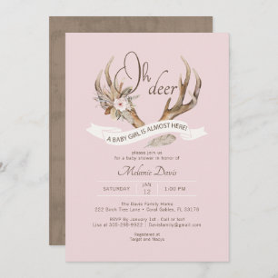 Invitación Oh Deer Pink Watercolor Antler Baby Shower