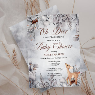 Invitación Oh Deer Rustic Winter Floral Baby Shower