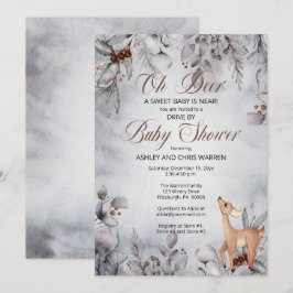 Invitación Oh Deer Rustic Winter Floral Drive De Baby Shower
