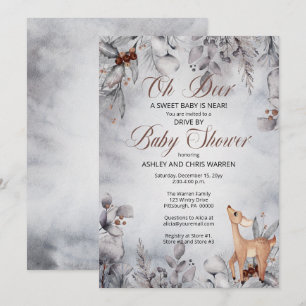 Invitación Oh Deer Rustic Winter Floral Drive De Baby Shower