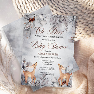 Invitación Oh Deer Rustic Winter Floral Twins Baby Shower In