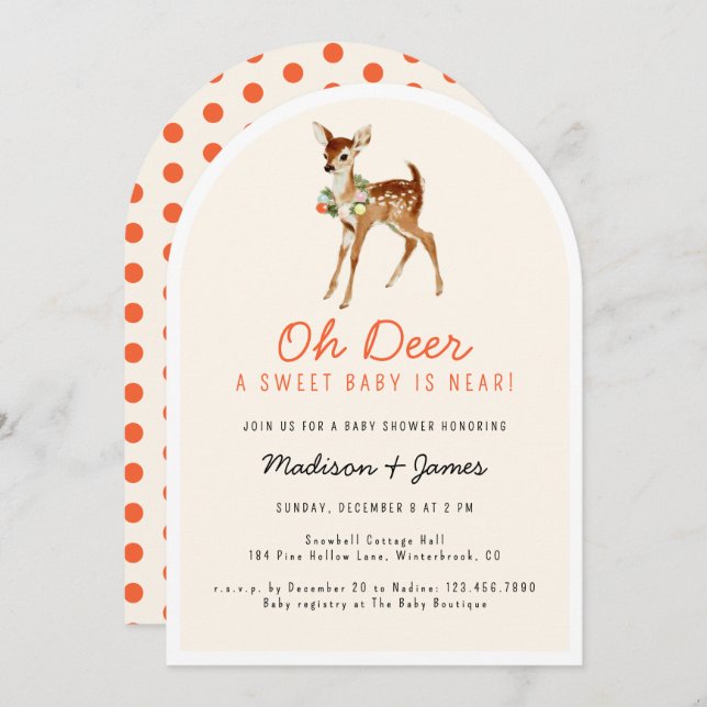 Invitación Oh Deer Sweet Retro Navidades Winter Baby Shower (Anverso / Reverso)