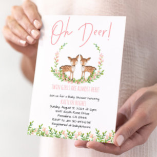 Invitación Oh Deer Twin Chicas Baby Shower