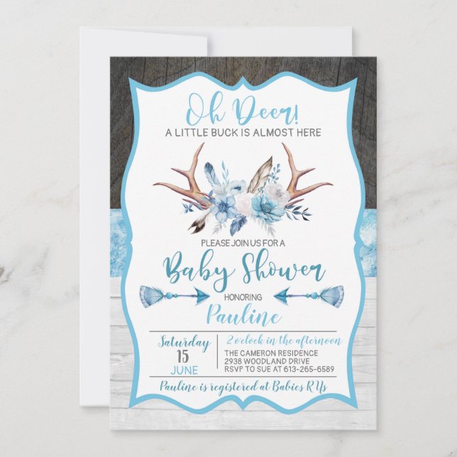 Invitación Oh Deer un pequeño Buck casi está aquí Baby Shower (Anverso)