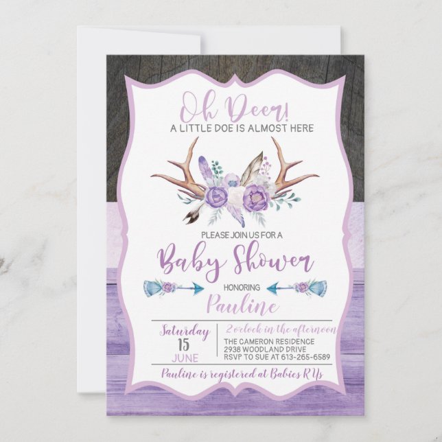 Invitación Oh Deer un pequeño Doe casi aquí Baby Shower (Anverso)
