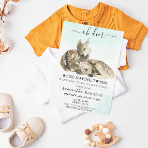 Invitación Oh Deer Watercolor Baby Shower Twins