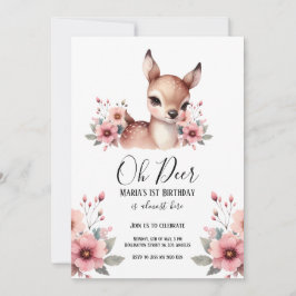 Invitación Oh Deer Watercolor Birthday Party