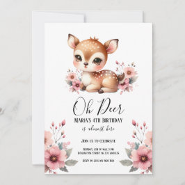 Invitación Oh Deer Watercolor Floral Birday Party