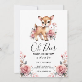 Invitación Oh Deer Watercolor Rosas Fiesta de Cumpleaños