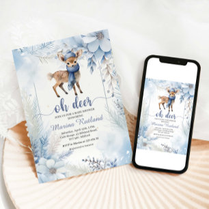 Invitación Oh Deer Winter Baby Shower Elegant