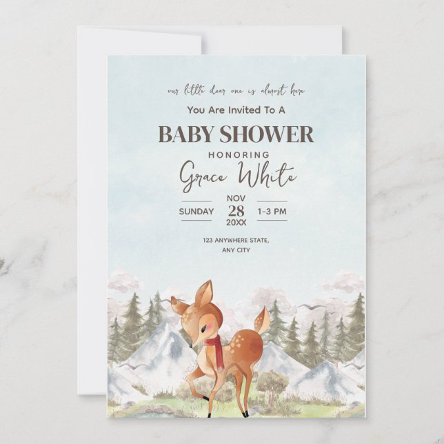 Invitación Oh Deer winter Baby Shower Woodland Baby Shower (Anverso)