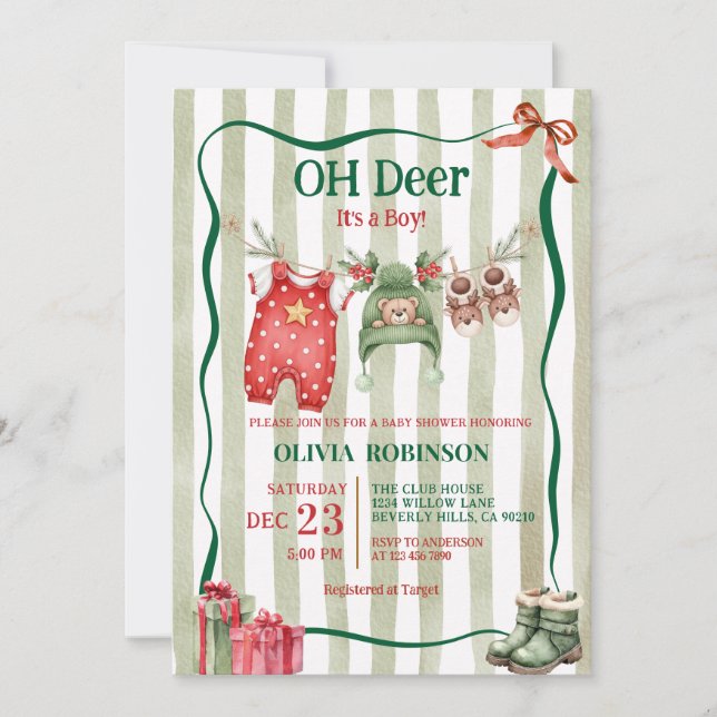 Invitación Oh Deer Winter Clothesline Baby Shower  (Anverso)
