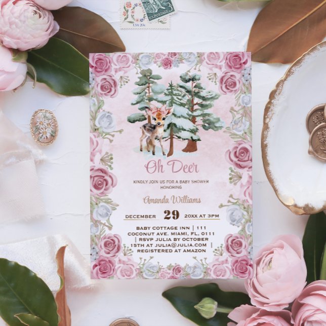 Invitación Oh Deer Winter Floral Baby Shower (Subido por el creador)