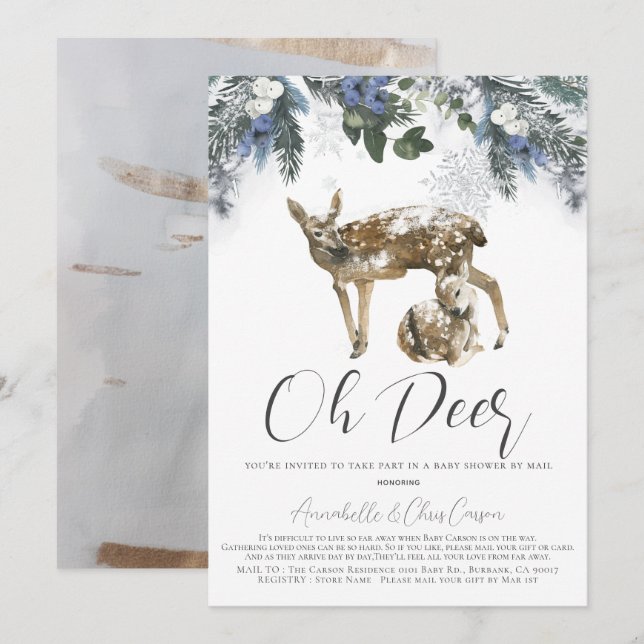 Invitación Oh Deer Winter Foliage Baby Shower por correo (Anverso / Reverso)