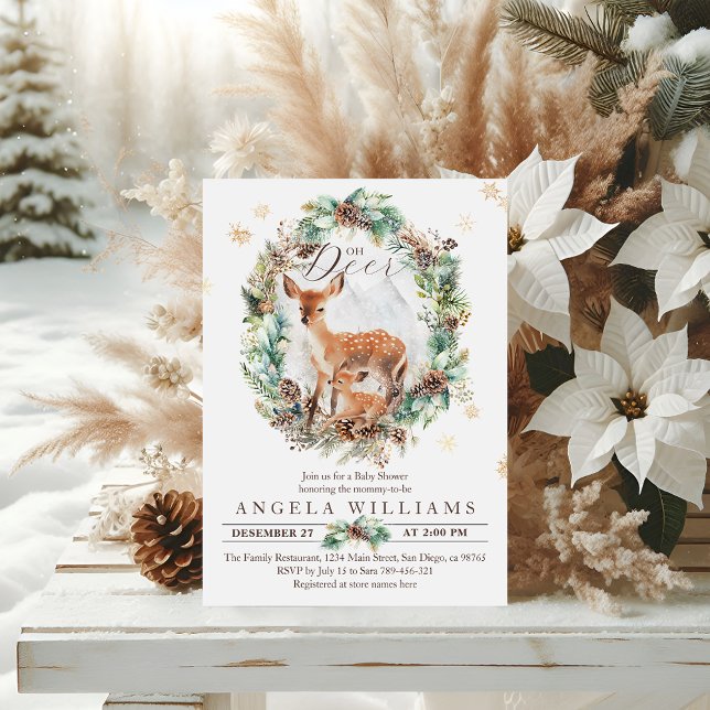 Invitación Oh Deer Winter Woodland Snow Baby Shower (Subido por el creador)