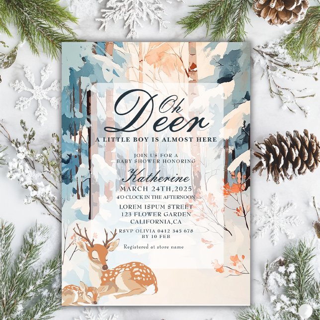 Invitación Oh Deer Winter Woodland Snowy Forest baby ducha (Subido por el creador)