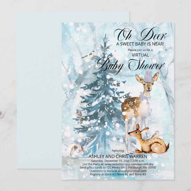 Invitación Oh Deer Woodland Animals Virtual Boy Baby Shower I (Anverso / Reverso)