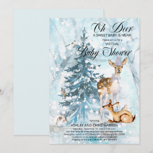 Invitación Oh Deer Woodland Animals Virtual Boy Baby Shower I