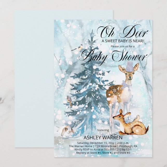 Invitación Oh Deer Woodland Animals Winter Boy Baby Shower I (Anverso / Reverso)