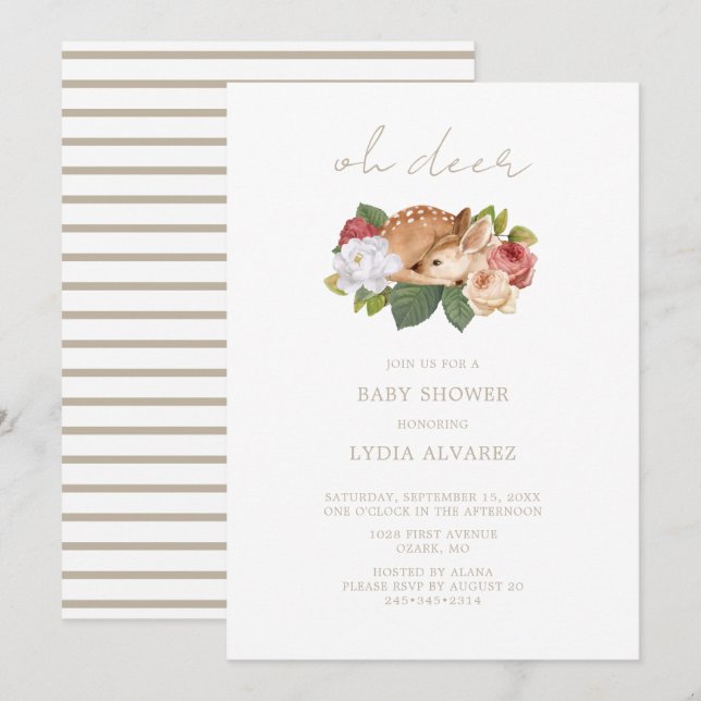 Invitación Oh Deer Woodland Baby Shower | (Anverso / Reverso)