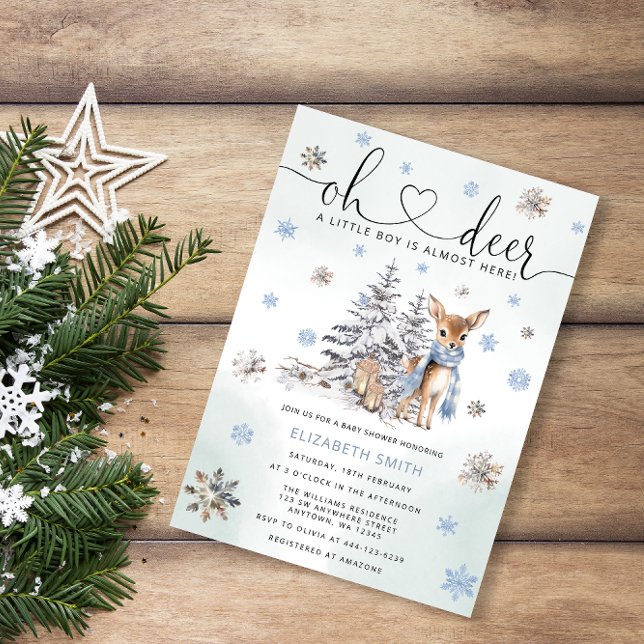 Invitación Oh Deer Woodland Blue Baby Shower (Subido por el creador)