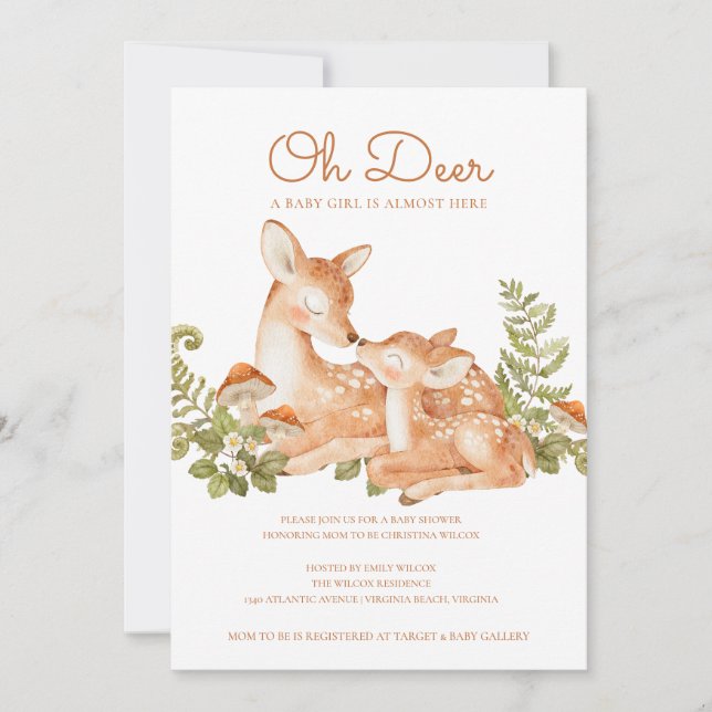 Invitación Oh Deer Woodland Forest Baby Shower (Anverso)