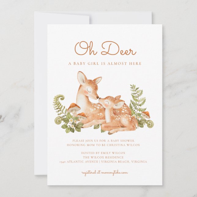 Invitación Oh Deer Woodland Forest Baby Shower  (Anverso)