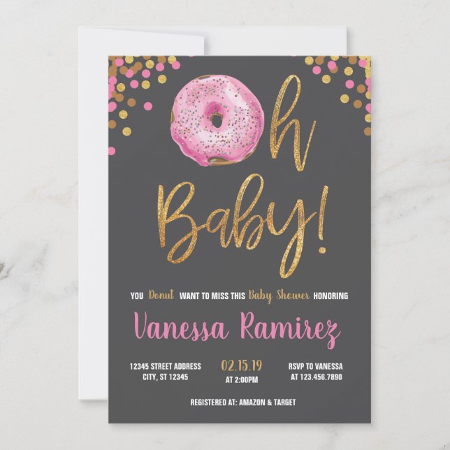 Invitación Oh el buñuelo Baby Shower de la niña asperja la (Anverso)