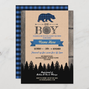 Invitación Oh el oso azul de Baby Shower del leñador invita