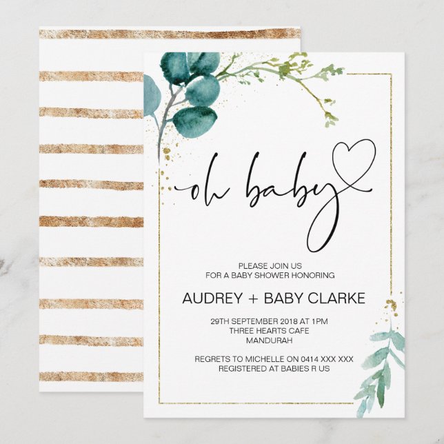 Invitación Oh Fiesta Baby Shower Chica Niño Fiesta Verde (Anverso / Reverso)