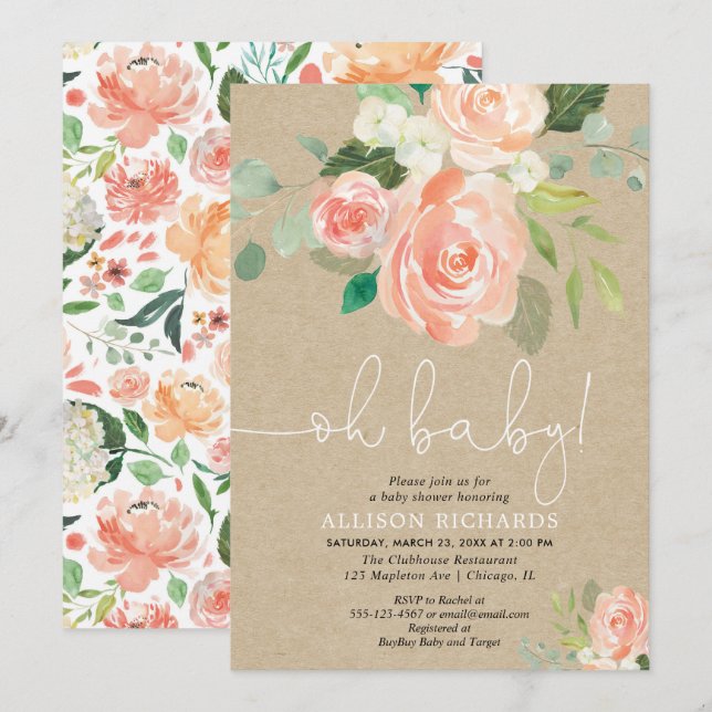 Invitación Oh fiesta de bienvenida al bebé Kraft rústico de (Anverso / Reverso)