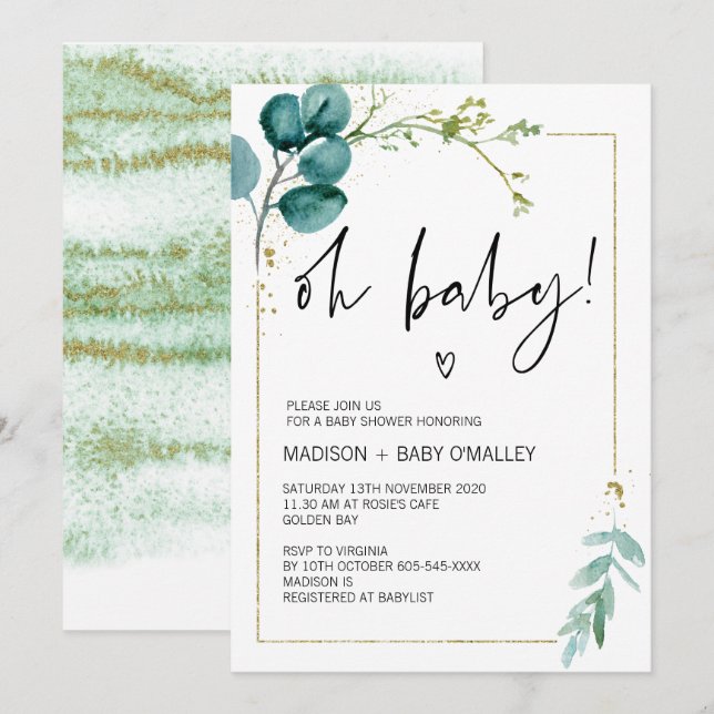 Invitación Oh Género Baby Shower Neutral Bash Greenerenery (Anverso / Reverso)