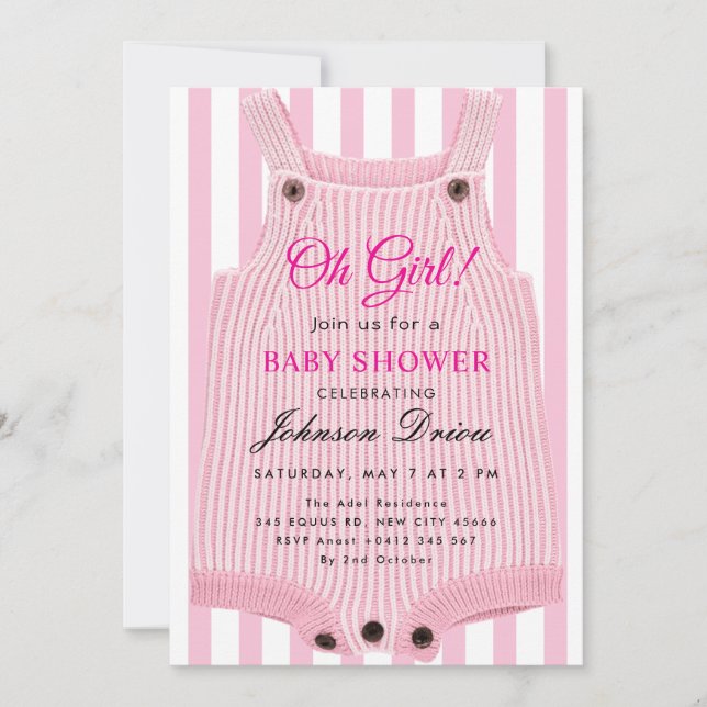 Invitación Oh Girl Baby Shower – Children’s Clothing Theme (Anverso)