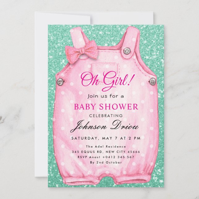 Invitación Oh Girl Baby Shower – Children’s Clothing Theme (Anverso)