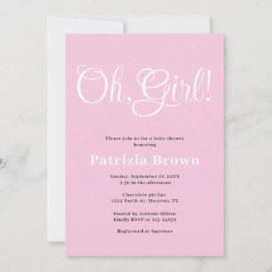 Invitación Oh Girl Baby Shower Rosa
