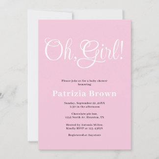 Invitación Oh Girl Pink Baby Shower 
