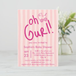 Invitación Oh Gurl niña con raya rosa Baby Shower 