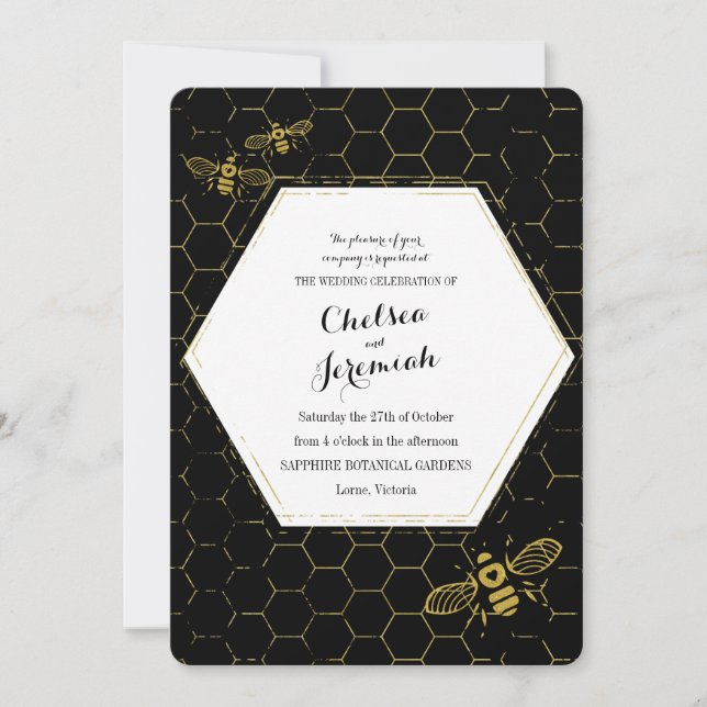 Invitación Oh Honey Bee Black Gold Custom Wedding (Anverso)