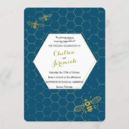 Invitación Oh Honey Bee Boda Verde azulada Oro Personalizada