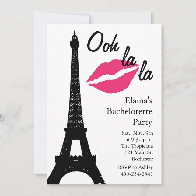 Invitación ¡Oh la la! Bachelorette Party (blanco) (Anverso)