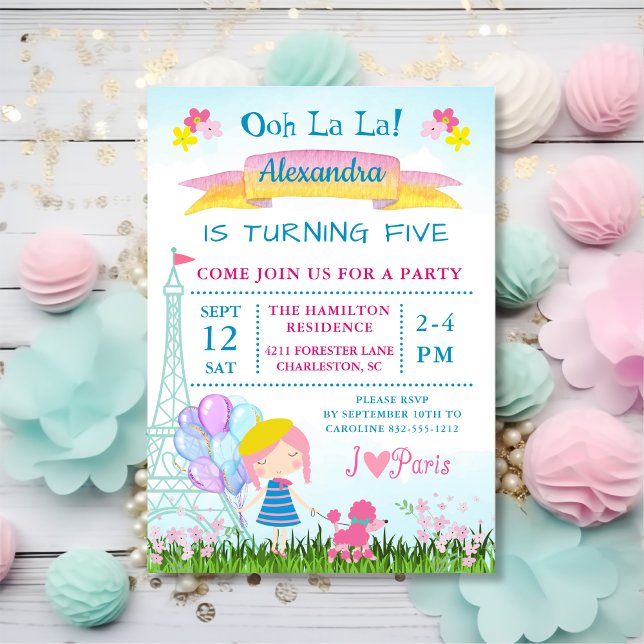 Invitación ¡Oh La La! Chica de París y cumpleaños de caniche  (Subido por el creador)