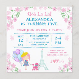 Invitación ¡Oh La La! Chica De París Y Cumpleaños De Poodle