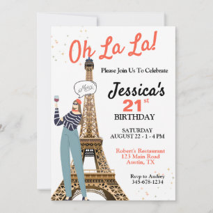Invitación Oh La La Cumpleaños con Tema de París para Cualqui