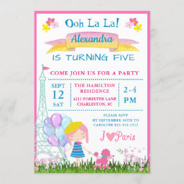 Invitación ¡Oh La La! Cumpleaños del Chica francés y del perr