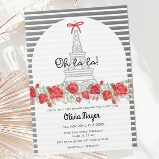 Invitación Oh La La French Paris Elegant Rosas Baby Shower (Subido por el creador)